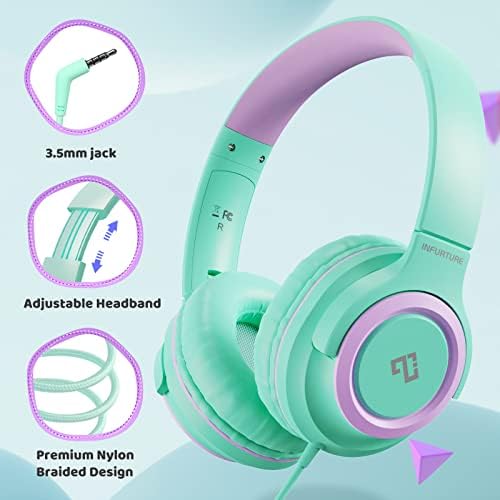 Safe & Stylish INFURTURE Kids Wired Headphones with Microphone – 94 d B Volume Limiting for Hearing Protection – Lightweight On-Ear Design Perfect for School, Travel & Home – Compatible with Tablets, Smartphones, PCs, and Kindles – Ideal Audio Experience for Boys and Girls