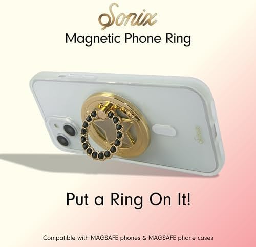Elevate Your i Phone Experience with the Sonix Magnetic Phone Grip – Stylish Rhinestone Ring Holder for i Phone 12, 13, 14, 15 Series – Effortless 360° Rotation and Secure Mag Safe Compatibility – Sleek Silver/Clear Design for Ultimate Functionality and Fashion