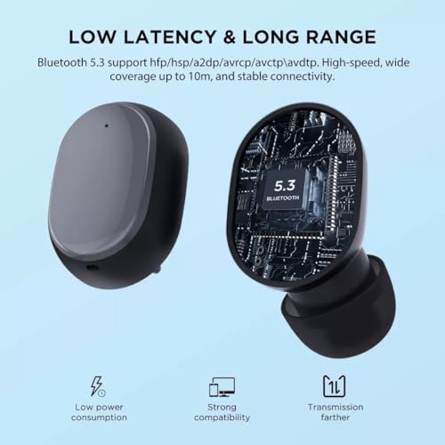 HTC Advanced Bluetooth 5.3 True Wireless Earbuds – Premium Noise Cancelling In-Ear Headphones with Touch Controls and Built-in Microphone, 22 Hours of Playtime, Waterproof Design – Stylish Black Finish for Android & i OS Compatibility