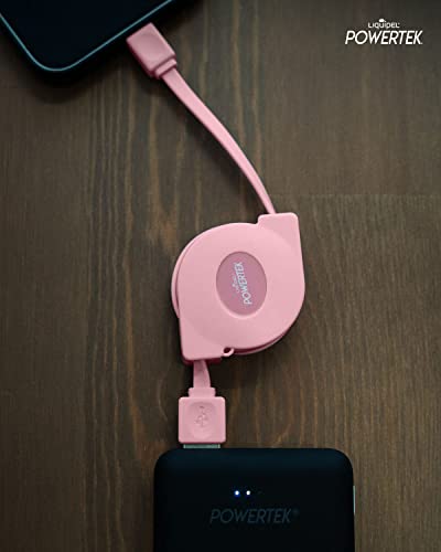 LIQUIPEL Powertek Retractable Lightning Charger – MFi Certified 3 ft Fast Charging Cable for i Phone & i Pad – Tangle-Free Portable Design in Stylish Pink for Effortless Power Solutions