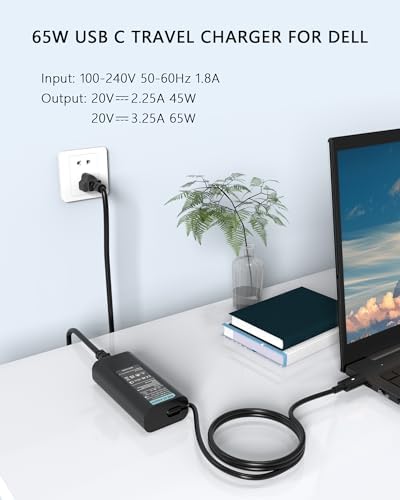 Power Up Your Dell Inspiron with Our 65 W Slim USB-C Charger – Fast Charging, Enhanced Compatibility for 14/16 Series Laptops and 2-in-1 Models, Safe & Reliable Power Adapter for Optimal Performance and Protection