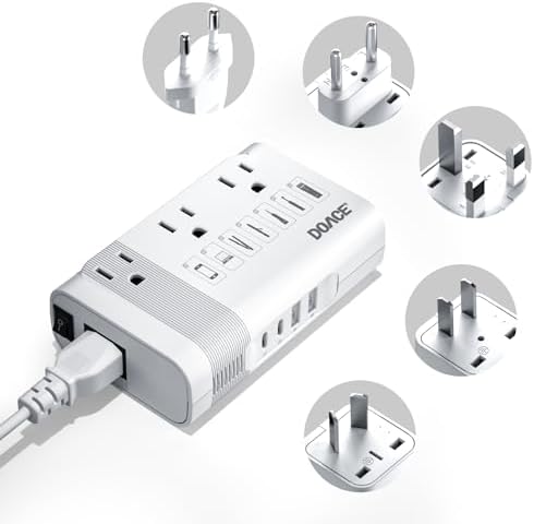 Universal DOACE 350 W Voltage Converter: Seamless 220 V to 110 V Power Transformer with Integrated Travel Plug Adapter – Optimized for Hair Tools, Laptops, and Mobile Devices with Fast Charging and Global Compatibility