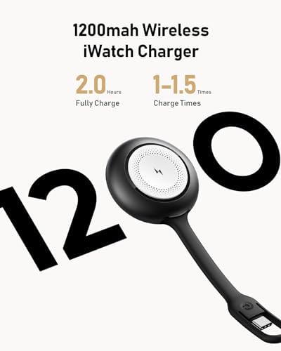 Compact Wireless Apple Watch Charger – 1200 m Ah Magnetic Power Bank for On-the-Go Charging, Compatible with Series 9/8/7/6/SE/5/4 – Sleek Keychain Accessory for Effortless Power Management and Travel Versatility