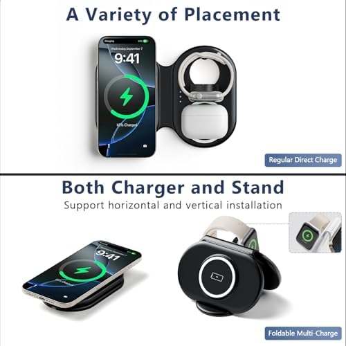 Revolutionize Your Charging Experience: 2025 Portable Wireless Mag-Safe 3-in-1 Charger for i Phone 12-16 Pro Max, Apple Watch & Air Pods – Fast, Travel-Friendly, Enhanced Magnetic Alignment for Effortless Power on the Go