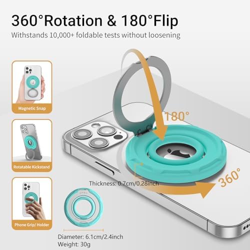 OPSO Magnetic Phone Ring Holder for Mag Safe – 360-Degree Rotating Silicone Finger Grip with Adjustable Kickstand Compatible with i Phone 16/15/14/13/12/Pro/Max & Samsung – Ultimate Hands-Free Essential for Enhanced Device Usability and Stylish Stability