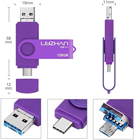 Leizhan 128 GB OTG Flash Drive – Versatile 3-in-1 Type-C, Micro, and USB 3.0 Memory Stick for Super-Fast Transfers – Ideal for Samsung Galaxy, Huawei, LG, Google Pixel, and More Android Devices – Compact and Durable High-Speed Storage Solution for On-the-Go Users