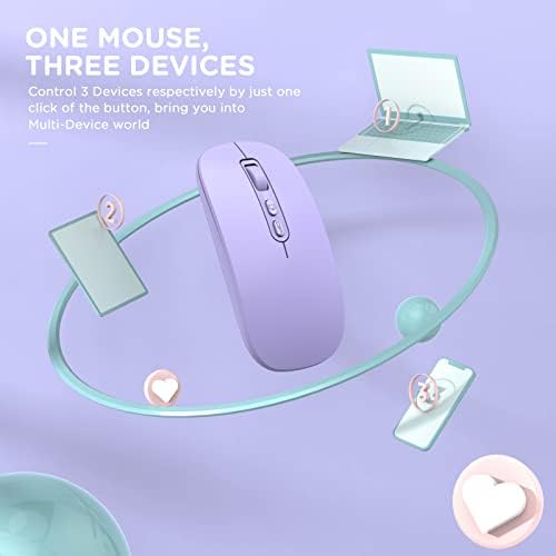 Sleek Purple Bluetooth Wireless Mouse – Rechargeable Tri-Mode Multi-Device Companion for Laptops, Mac Books, i Pads & More – Silent Operation for Focused Workspaces – Lightweight Ergonomic Design for Ultimate Portability