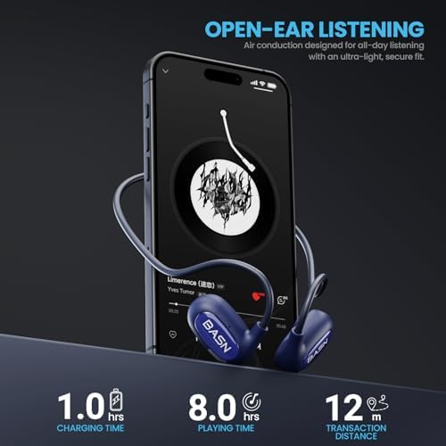 BASN Air S1 Wireless Open Ear Headphones – Advanced Bluetooth 5.3 Technology for Seamless Audio Connectivity – Dynamic 16.2 mm Speakers Delivering Premium Sound Quality – IPX5 Sweat and Water Resistant for Ultimate Durability – Lightweight Ergonomic Design with Enhanced ENC Technology for Crystal Clear Communication – Ideal for Fitness, Running, Cycling, and Outdoor Activities