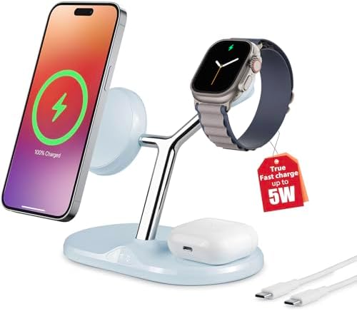 Ultimate 3-in-1 Mag Safe Wireless Charging Station for Apple Devices – Fast, Space-Saving Charger for i Phone 12-16, Apple Watch, and Air Pods – Enhanced Compatibility and Sleek Design for Organized Spaces