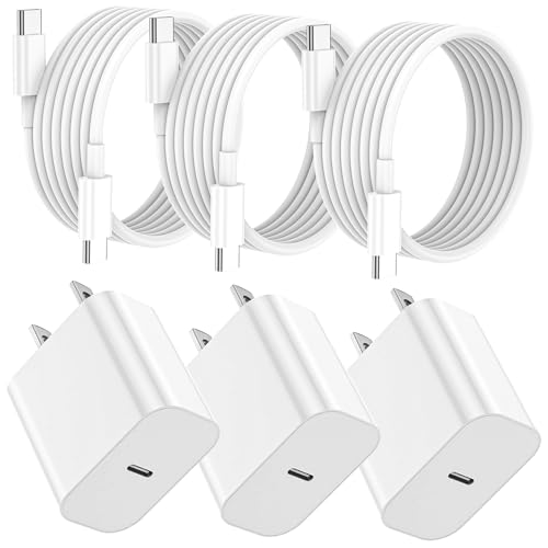 Rapid Charge i Phone 16 & 15 Accessory Set – 3-Pack 20 W USB-C Charger Blocks with 6 FT Type C Cables for Ultimate Efficiency and Compatibility – Perfect for i Phone 16/15, Plus, Pro, and Pro Max Models – Enhanced Durability and Flexibility for On-the-Go Charging
