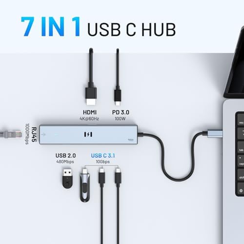 Boost Your Productivity with the Selore 10 Gbps USB C Hub – High-Speed Multiport Adapter Featuring 4 K HDMI, Gigabit Ethernet & Triple USB-C Ports for Unmatched Device Connectivity – Ideal for Mac Book Pro, Air, i Pad, HP, Dell & More – Experience Lightning-Fast Performance & 100 W Power Delivery for Rapid Charging