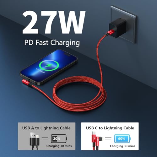 Enhanced 6 FT USB C to Lightning Charging Cable Set – MFi Certified with 90-Degree Design for Optimal Ergonomics – Fast Charging Nylon Braided Cords Compatible with i Phone 14/13/12/11/Pro Max/Plus/8/7 – 3 Pack for Home, Office & Travel Convenience
