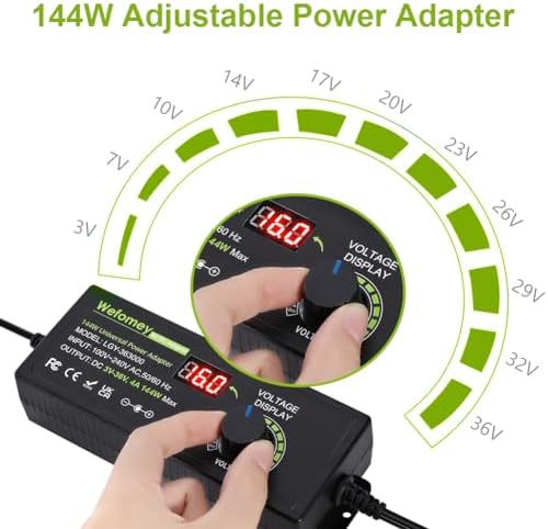Versatile 72 W Adjustable AC/DC Power Adapter with 14 Interchangeable Tips – Universal Charger for 3 V-24 V Devices, Fast Charging Solution for Laptops, Routers, and Cameras, Compact and Durable Power Supply for Home and Office Use