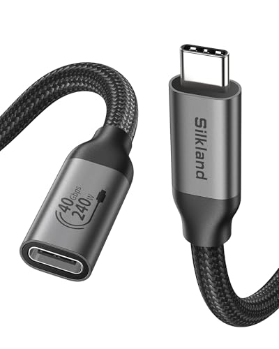 Silkland 3.3 ft USB 4 Extension Cable for Thunderbolt 4 – High-Speed 40 Gbps Data Transfer, 240 W Fast Charging, 8 K@60 Hz Type C Video Cord for i Phone 16, Mac Book, i Pad, and Mag Safe – Durable Nylon Braided Design for Exceptional Performance and Versatile Connectivity
