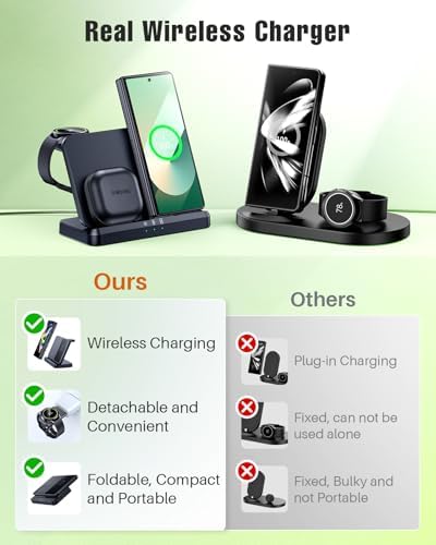 Elevate Your Charging Experience with the LK 3-in-1 Wireless Charger – Fast Charging Station for Samsung Galaxy Devices, Compatible with Galaxy Watch Ultra/7/6/5 Pro, S24 Ultra/S23/S22/S21, Z Fold/Flip 6/5/4/3, and Galaxy Buds (Black) – Compact Design with Enhanced Safety Features and LED Indicators for Seamless Power Management