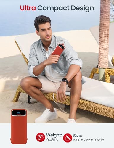 12000 m Ah Ultra-Light Portable Power Bank with Built-In Cables & AC Wall Plug – PD20 W USB-C Fast Charging for i Phone, Samsung & Android – LED Display for Battery Monitoring – Ultimate Travel Companion for Quick Device Recharging