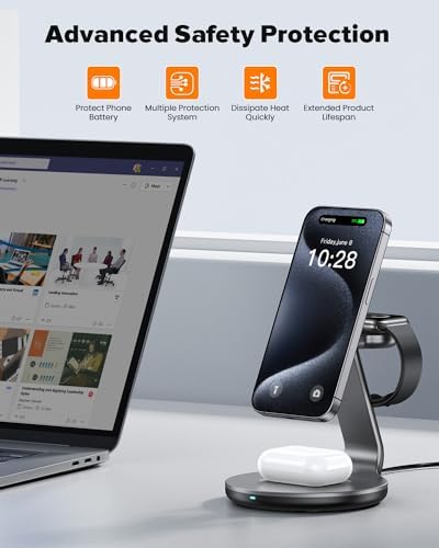 Ultimate 3-in-1 Fast Wireless Charging Station for i Phone 16, 15, 14, 13, 12 – Sleek Design with Enhanced Compatibility for Apple Watch and Air Pods Elevate your charging experience with this state-of-the-art 3-in-1 wireless charger, expertly designed to provide fast, efficient power for your i Phone models 16, 15, 14, 13, and 12. This innovative charging station not only supports your i Phone but also seamlessly accommodates your Apple Watch and Air Pods, ensuring all your essential devices are charged simultaneously without the clutter of cords. The sleek, modern design enhances your workspace while the smart charging technology prevents overheating, delivering optimal power for your devices. An anti-slip surface guarantees your gadgets remain securely in place, while an LED indicator keeps you informed of charging status at a glance. Built with durability in mind, this charging station is perfect for tech-savvy individuals looking to streamline their daily routine. Experience the perfect blend of functionality and style, and keep your devices organized and ready for action with this must-have accessory.