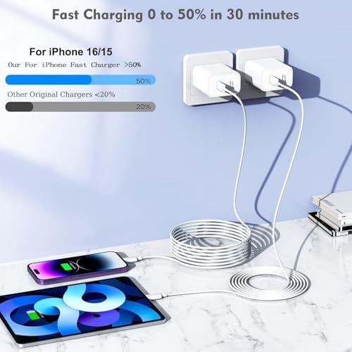 Revolutionize Your Charging Routine: Dual-Port Fast Wall Charger Set for i Phone 16 & 15 – Includes 6 FT USB C to C Cable – Rapid Power Delivery for i Pad Pro and More – Safety-First Design for Worry-Free Use – Ideal for Family and Travel Charging Needs