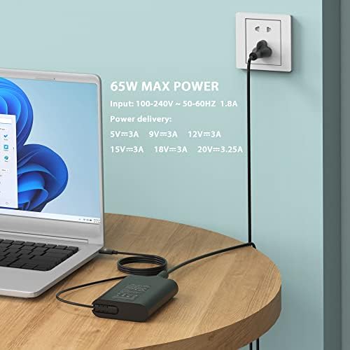 65 W USB-C Fast Charger for Dell Devices – High-Speed Power Adapter Compatible with Latitude, XPS, Inspiron & Chromebook Models – Universal Input (100-240 V) with Multiple Output Options for Optimal Performance – CE/FCC/ROHS Certified with 12-Month Warranty and 30-Day Satisfaction Guarantee – Ideal for Professionals Needing Reliable Charging on the Go