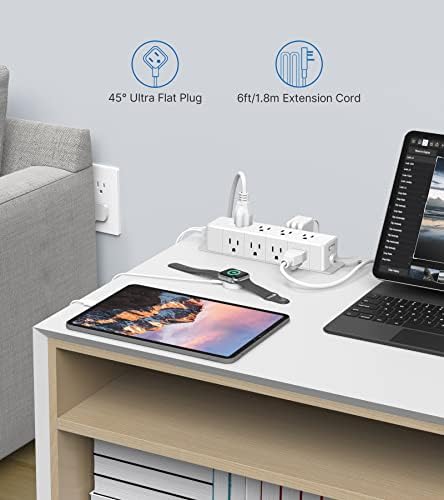 Maximize Workspace Efficiency with the 45 W USB-C Fast Charging Power Strip – 12 Outlets, 4 USB Ports, 1200 J Surge Protection, and 6 FT Flat Extension Cord for Seamless Under Desk Mounting and Enhanced Device Compatibility
