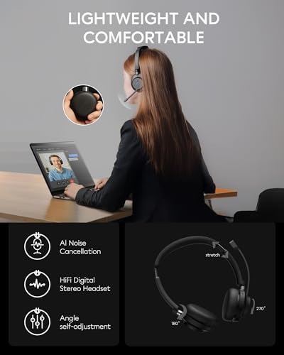 Revolutionary Bluetooth 5.3 Wireless Headset with Noise-Canceling Microphone – Experience Enhanced HD Sound Quality for Superior Calls and Immersive Music on PC, Laptop, i Phone, and Zoom – Ideal for Professionals and Everyday Audiophiles