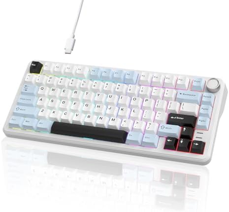 Elevate Your Gaming and Typing with the 75% Wired Hot Swappable Mechanical Keyboard – Customizable RGB Backlighting, Ergonomic Design, and Metal Volume Knob for Ultimate Control (Peach Linear Switch) – Perfect for Gamers and Professionals Alike!