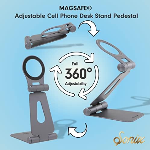 Sonix Magnetic Adjustable Cell Phone Desk Stand Pedestal Compatible with Apple MagSafe (Graphite) – Enhanced Compatibility and Speed
