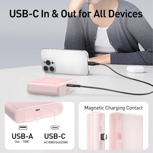 i WALK 13500 m Ah USB-C Portable Charger – Ultra-Fast Charging Power Bank for i Phone 16/15/16 Plus/16 Pro Max, i Pad & More – Lightweight Battery Pack in Stylish Pink for On-the-Go Convenience and Enhanced Device Compatibility