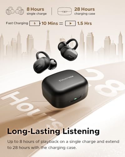 Elevate Your Audio Experience with truefree C10 Open-Ear Bluetooth 5.4 Earbuds – Lightweight Clip-On Wireless Headphones Offering Immersive 12 mm Spatial Sound, 28-Hour Extended Playtime, IPX5 Water Resistance, AI Noise Cancellation for Superior Call Clarity, Dual Device Connectivity, and Tailored Audio Customization for Maximum Comfort and Performance
