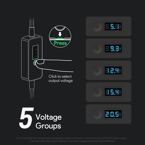 Advanced Multi-Voltage USB-C to DC Charging Adapter with 15 Connector Options and Real-Time LED Voltage Display – Safe and Versatile Power Solution for Laptops, Tablets, Cameras, and More – Supports 36 W to 100 W Outputs for Maximum Compatibility Across Devices from Dell, Lenovo, HP, ASUS, and More – Ideal for Home, Office, and Travel with 1.2 m Cable Length and 3-Year Warranty for Peace of Mind