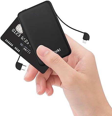 Ultra-Slim 6000 m Ah Portable Charger with Built-in Cables – Lightweight Fast Charging Power Bank for i Phone, Samsung, and Android Devices – Perfect Travel Companion for On-the-Go Power Solutions