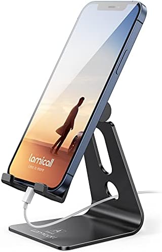 Lamicall Ergonomic Adjustable Smartphone Stand – Versatile Hands-Free Dock for i Phone 16, 15, 14, Plus, Pro Max, 13, 12, X, XS & All Android Phones (4-8″) – Sleek Black Finish with Anti-Slip Grip for Enhanced Efficiency and Comfort at Home or Office – Optimize Your Workspace with Customizable Viewing Angles and Superior Stability