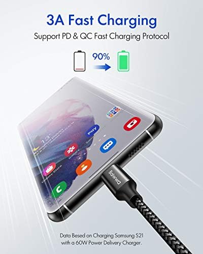 20 ft Braided USB C to C Charging Cable – Ultra-Durable 60 W Power Cord for Fast Charging, Compatible with Samsung Galaxy, Pixel, i Pad Pro/Air, Mac Book Pro/Air – Ideal for Hassle-Free Device Connectivity and Extended Reach