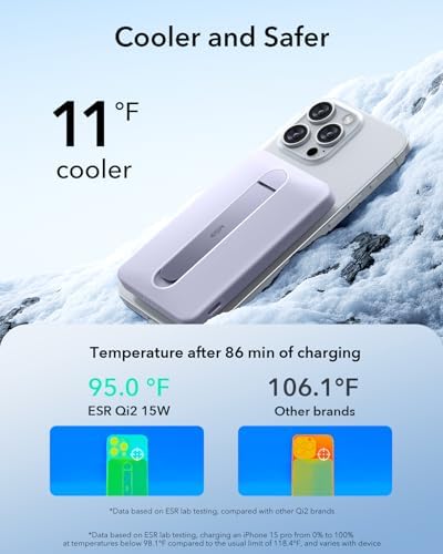ESR Mag Safe 5,000 m Ah Portable Power Bank with Kickstand – Ultra-Slim 0.6 in Design, 15 W Qi2 Certified Fast Charger for i Phone 16/15/14/13/12 – Includes 20 W USB-C Charging Cable for Effortless Power On-the-Go