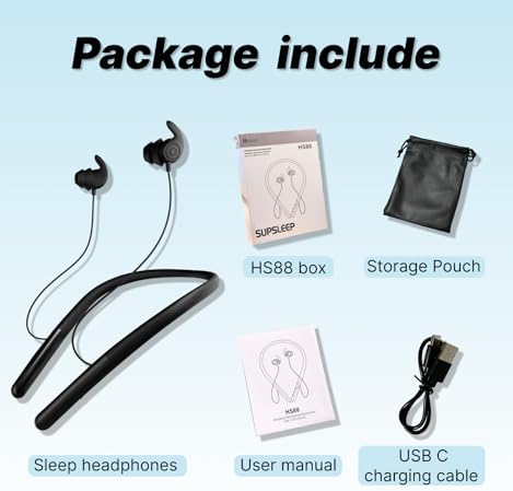 Hmusic HS88 Bluetooth Sleep Headphones – Ultra-Comfortable Neckband Earbuds Designed for Side Sleepers with 12-Hour Battery Life and Superior 30 d B Noise Cancellation for Uninterrupted Meditation and Travel Listening. Ideal for Audiobook Lovers Seeking Ultimate Relaxation and Serenity.