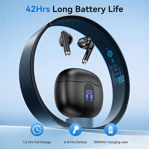 Revolutionary Bluetooth 5.4 Wireless Earbuds with Exceptional 50-Hour Playtime and Powerful Deep Bass – IPX7 Waterproof Design for Active Lifestyles – Sleek Black Charging Case Featuring Battery Indicator for Ultimate Convenience and Durability