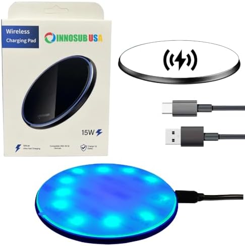 INNOSUB USA 5-Pack Sublimation Wireless Charger Set – 10 W Fast Qi Charging Pad for i Phone & Samsung Devices – Sleek Silver Design for Home & Office – Ideal Personalized Gift for Tech Enthusiasts