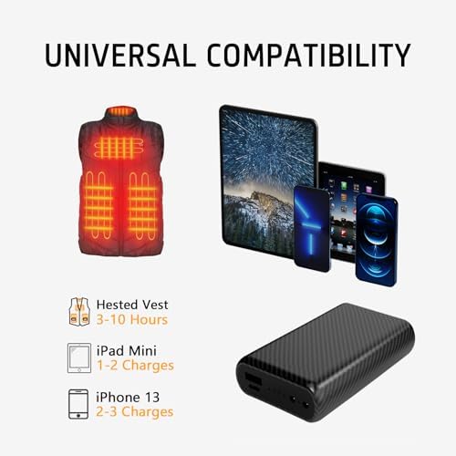 Ultimate 10,000 m Ah Heated Vest Battery Pack – Rechargeable Power Bank for All Heated Clothing – Quick Charge, Lightweight, and Durable Design for Men & Women – Enhance Your Outdoor Comfort & Mobility in Cold Weather