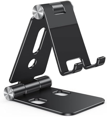OMOTON Foldable Cell Phone Stand, C4 Portable Aluminum Phone Holder, Adjustable Phone Dock Cradle Compatible with iPhone 16/15/14 Pro Max, Samsung Galaxy, Small Tablets and Other Phones, Grey – Enhanced Compatibility and Speed