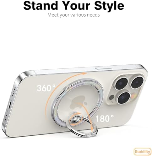 Allengel Bling Silver Magnetic Phone Grip – Stylish Mag Safe-Compatible Ring Holder & Kickstand for i Phone and Smartphones – 360-Degree Rotation, Secure Grip, and Elegant Design for Effortless Hands-Free Experience