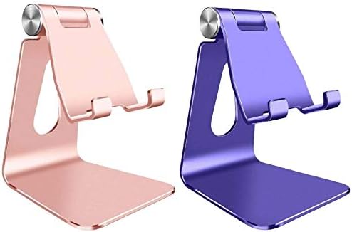 Adjustable Cell Phone Stand, Phone Holder,Tablet Stand Dock,Aluminum Desktop Compatible with iPhone 12 iPad,Samsung Galaxy,Google All Smart Phone/Tablets Under 10 in-Rose Gold + Royal Purple – Enhanced Compatibility and Speed