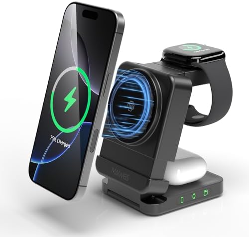 Ultimate 3-in-1 Magnetic Wireless Charging Dock – Foldable & Rotatable Travel Stand for Apple and Samsung Devices – Simultaneously Charge Phones, Watches & Earbuds with Adjustable Viewing Angle – Compact Design for On-the-Go Convenience – Enhanced Compatibility & Speed with Smart Status Monitoring – Ideal for Reducing Cable Clutter