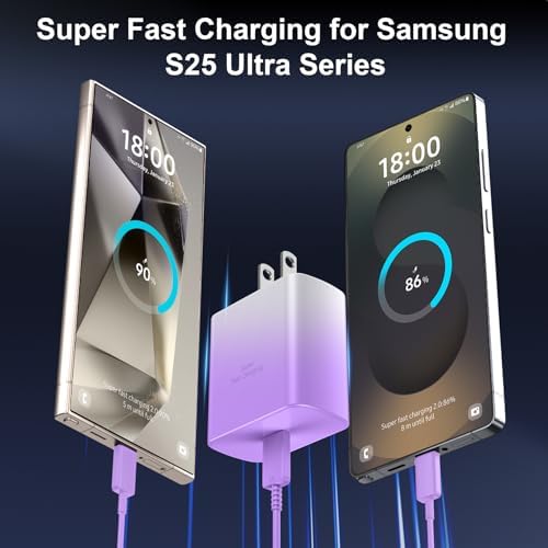 Super Fast 45 W Samsung USB-C Charger with 10 FT Pink Cable – Ultimate Charging Solution for Galaxy S25/S24/S23 Ultra, Stylish & Efficient Power Adapter for Quick Device Boosts and Enhanced Compatibility
