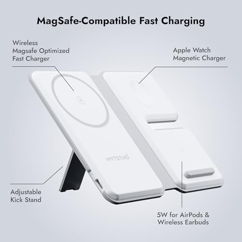 Versatile 3-in-1 Wireless Charging Station – 15 W Foldable Fast Charger for i Phone 15/14/13/12 Series, Apple Watch & Air Pods – Compact Travel Essential with Mag Safe Compatibility & Stylish Design for Seamless Device Powering