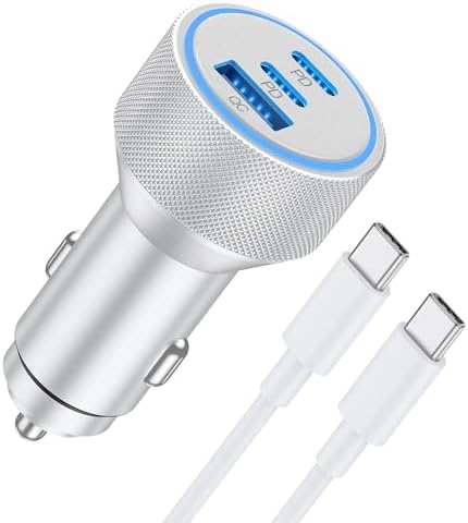 67 W 3-Port USB-C Car Charger for i Phone 15/16 Pro Max – Rapid Charging with Included 3 FT USB-C Cable for i Pad, Air, Pro & Mini – Universal Cigarette Lighter Adapter for On-the-Go Convenience and Enhanced Device Compatibility