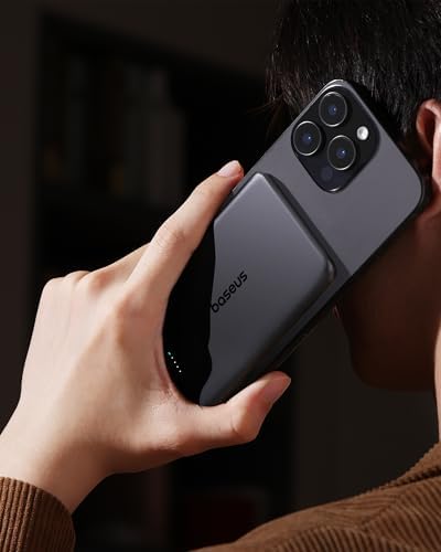 Baseus Picogo 5000 m Ah Ultra-Slim Magnetic Power Bank – Card-Sized Wireless Fast Charger for i Phone 16/15/14/13/12, Lightweight Alloy Battery Pack with USB-C Braided Cable for Effortless On-the-Go Charging