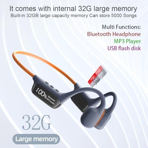 IHAO Ultra-Light Bone Conduction Bluetooth Headphones with Built-In MP3 Player – Open-Ear Ergonomic Earbuds for Active Lifestyles, Perfect for Cycling, Running, and Skiing – Sweat-Proof, Comfortable Fit with Exceptional Sound Clarity and Surround Awareness