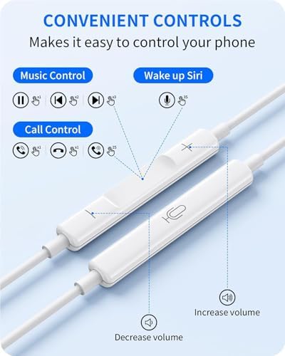 Premium Wired Earbuds for i Phone – Superior Hi-Fi Stereo Sound with Advanced Noise Cancellation & Integrated Microphone – Effortless Volume Control & Seamless Plug-and-Play Compatibility for i Phone 14/13/12/11/XR/XS/X/8/7/SE – Perfect for Audiophiles & Professionals on the Go