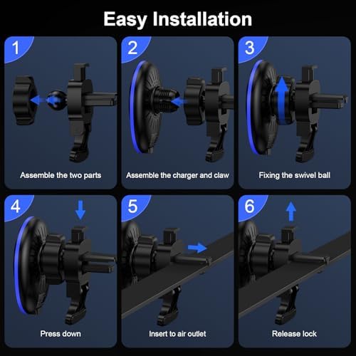 Enhanced Wireless Mag Safe Car Charger for Samsung Galaxy S25 Ultra, Google Pixel 9, and i Phone 16 – 15 W Fast Magnetic Charging Mount for Secure Hands-Free Navigation and Effortless Compatibility with Multiple Devices