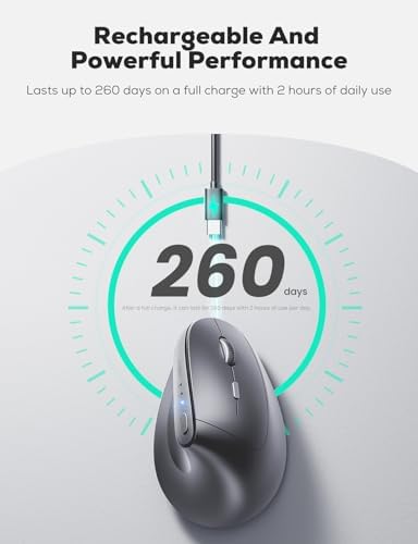 Revolutionize Your Workspace with the Nulea MD280 Ergonomic Vertical Wireless Mouse – Dual Mode Bluetooth & 2.4 G Connectivity, Precision with 4 Adjustable DPI Settings (800/1200/1600/2400), Rechargeable & Silent Clicks for Ultimate Focus – 6 Customizable Buttons Enhance Productivity for Laptop & Desktop Users in Stylish Grey.